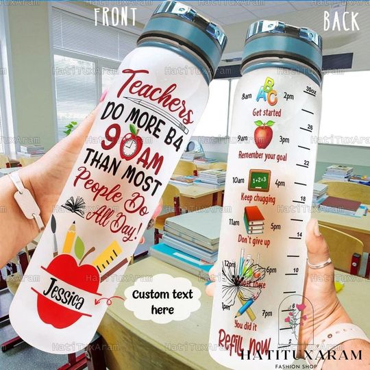 Discover Custom Teacher Name Water Tracker Bottle, Teacher Motivational Bottle, Back To School Bottle, Teacher Appreciation, Teacher Life Gift
