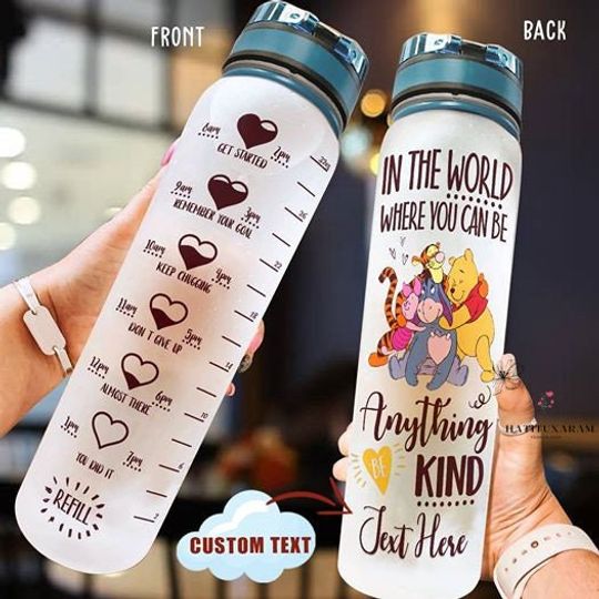 Pooh Water Tracker Bottle, Winnie The Pooh Bottle, Custom Pooh Water Bottle, Pooh Bear Bottle, Pooh 32Oz Water Bottle, Custom Bottle