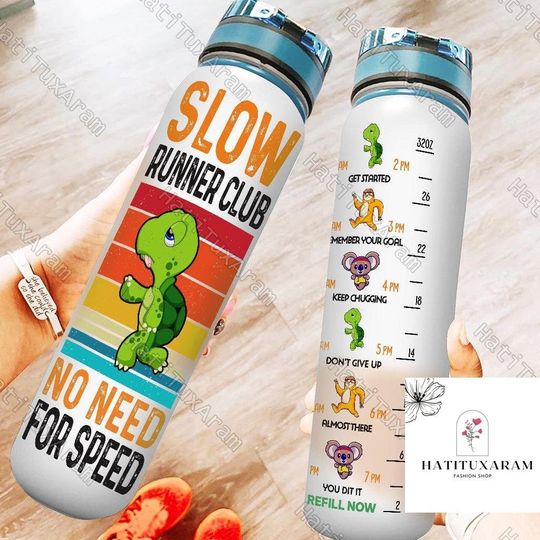 Discover Animal Running Water Bottle, Daily Water Tracker, Turtle Bottle, Sloth Drink Bottle, Animal Gift