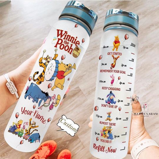 Winnie The Pooh Water Bottle, Pooh Bear Bottle, Pooh 32Oz Water Bottle, Custom Pooh Bottle, Cute Eeyore Fitness Bottle