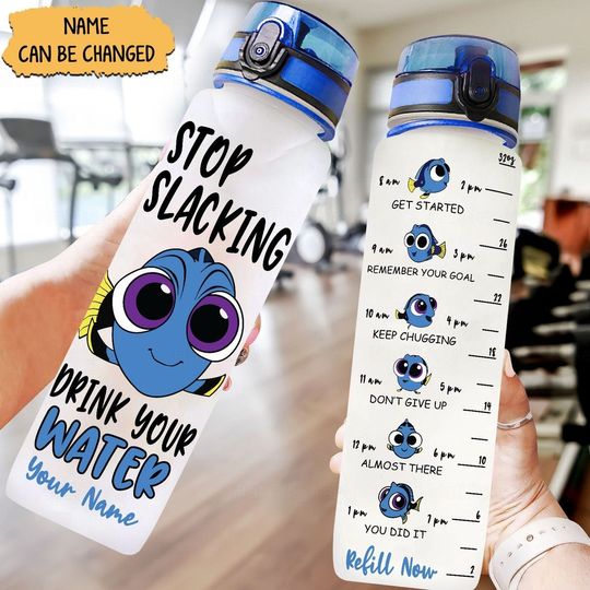 Finding Dory Bottle, Dory Water Tracker Bottle, Finding Dory Birthday Party, Custom Motivational Bottle, Cartoon Bottle