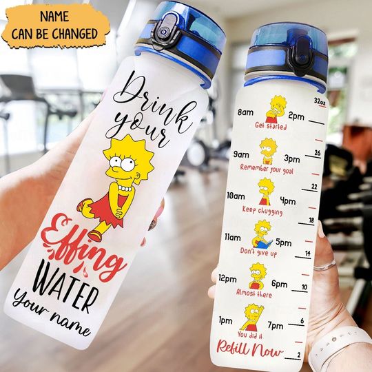 Lisa Simpsons Water Bottle, The Simpsons Bottle, Homer Simpson Bottle, Custom 32oz Water Bottle, Disney Cartoon Bottle