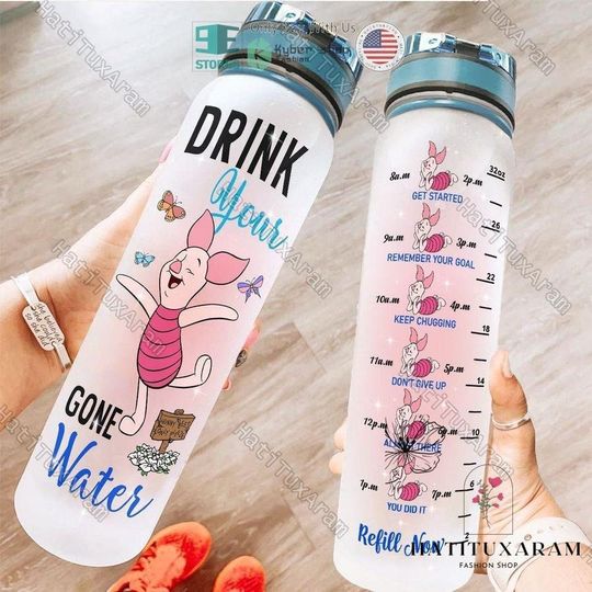 Piglet Water Bottle Tracker, Winnie The Pooh And Piglet, Pooh Sport Bottle, Piglet Fitness Bottle, Disney Piglet 32oz Water Bottle