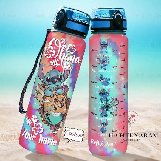 Discover Stitch Water Tracker Bottle, Stitch Drink Bottle, Disney Water Bottle, Stitch Motivational Bottle, Ohana Means Family Water Bottle