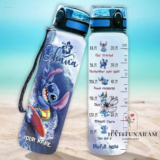 Discover Stitch Water Tracker Bottle, Custom Stitch Water Bottle, Ohana Means Family Bottle, Stitch Motivational Bottle, Stitch Gym Bottle