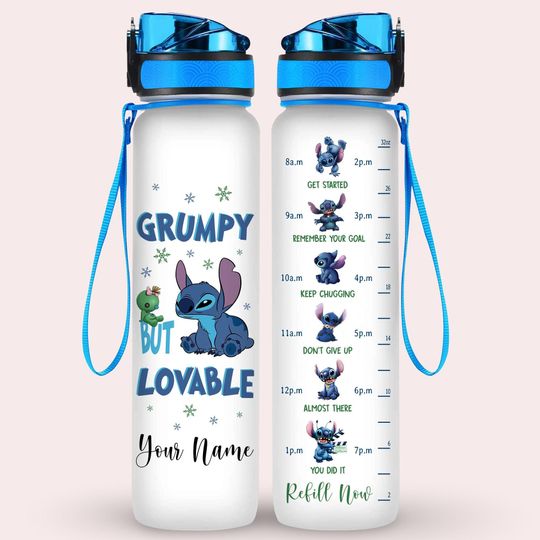 Discover Personalized Stitch 32 Oz Water Track Bottle, Water Bottle With Time Marker, Disney Stitch Bottles, Motivational Bottle, Cartoon Gifts