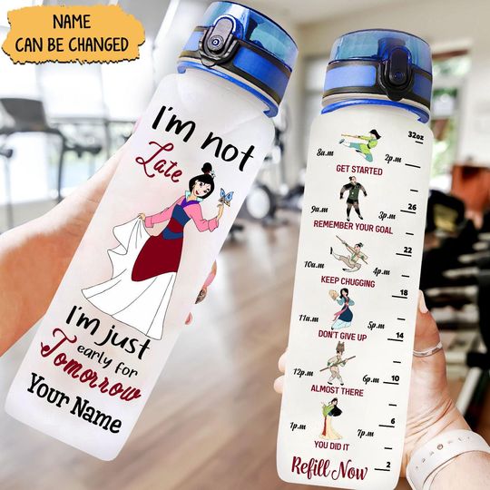 Discover Christmas Mulan Princess Water Tracker Bottle, Personalized Princess Bottle, Disney Sport Bottle, Women Disney Bottle 32oz