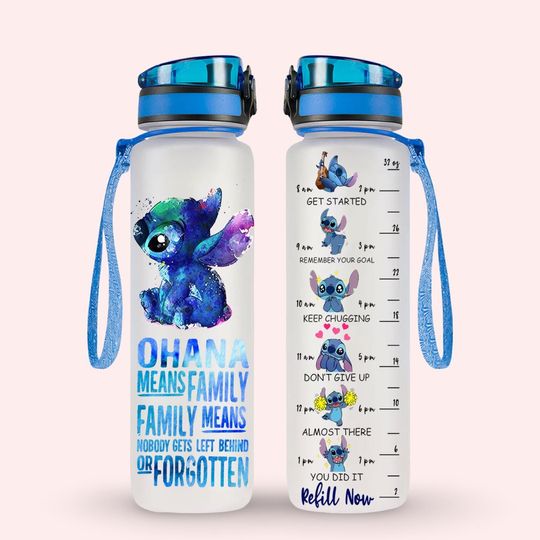Stitch Water Tracker Bottle, Ohana Means Family Water Bottle, Stitch Women Bottle 32oz, Cartoon Personalized Bottle, Disneyland Bottle