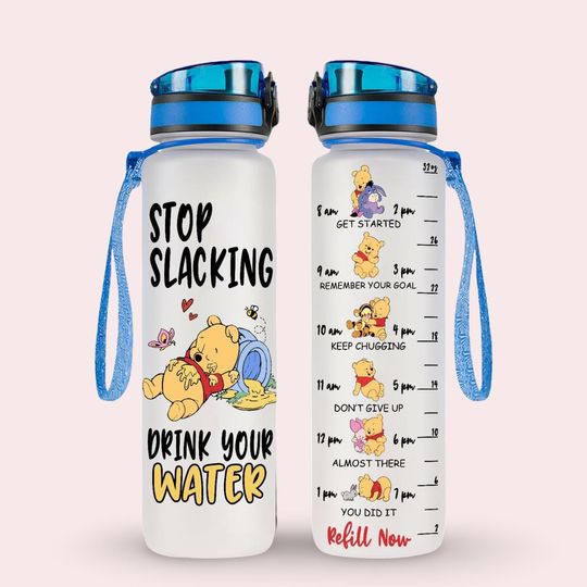 Winnie The Pooh Bear Water Tracker Bottle, Disney Friends Bottle, Disney Pooh Bottle, Cute Pooh Water Bottle, Disney World Bottle