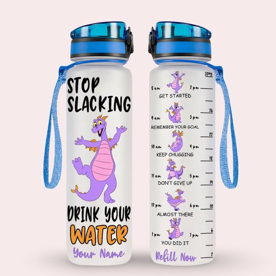 Figment Purple Dragon 32oz Water Tracker Bottle, Personalized Water Bottle, Disney Water Bottle With Time Marker, Figment Epcot Bottle