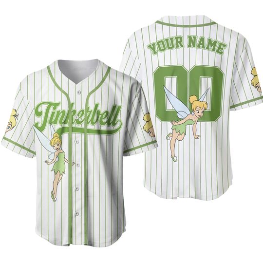 Custom Tinkerbell Baseball Jersey, Disney Tinkerbell Jersey Shirt, Custom Kid Youth Adult Disney Jersey, Baseball Team Outfit