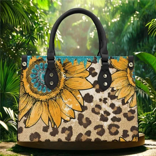 Discover Beautiful Sunflower Leather Handbag, Sunflower Floral Leather Bag
