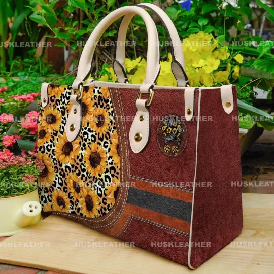 Discover Personalized Sunflower Leather Handbag, Sunflower Women's Leather Bag Gift