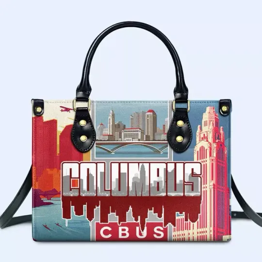 Discover Columbus Skyline Cowtown Leather Handbag, Women Leather Bag Gift