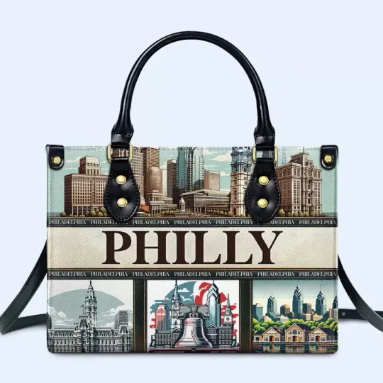 Philly Cityscape Leather Handbag, Women Leather Bag Gift