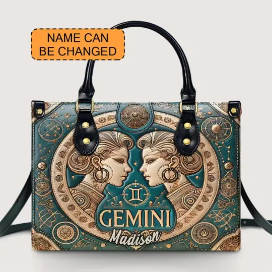 Gemini Zodiac Leather Handbag, Women Leather Bag Gift