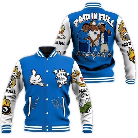 Dunkare Blueberry 12s Baseball Varsity Jacket, Everybody Paid Letterman Jackets