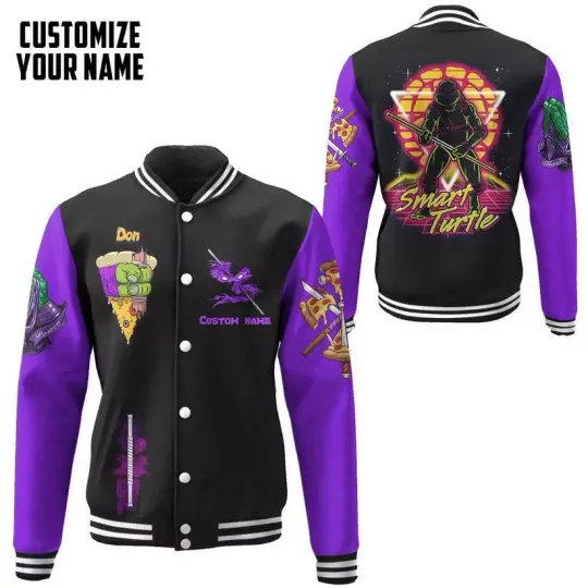 3D Purple Donatello TMNT Don Donnie Cosplay Custom Name Baseball Jacket