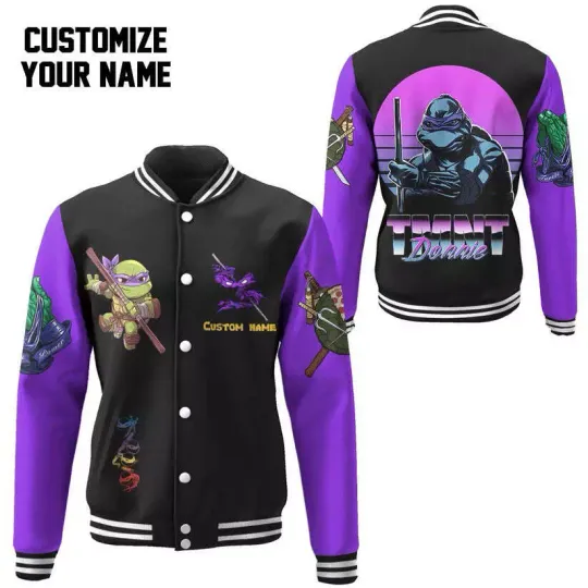 3D Donatello TMNT Don Donnie Cosplay Purple Custom Name Baseball Jacket