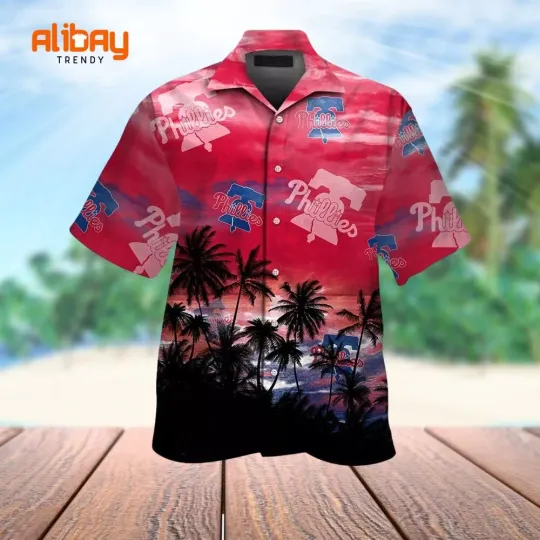 Discover Philadelphia Phillies Palm Cove Coastal Sunset Aloha Shirt