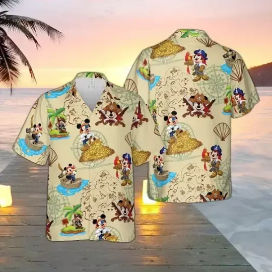 Discover Mickey Mouse Pirate Tropical Adventure Hawaiian Beach Shirt