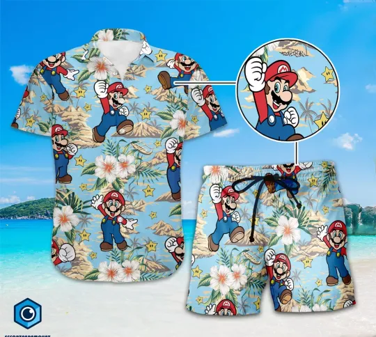 Super Mario Summer Vacation Hawaiian Shirt, Summer Beach Shirt, Mario Gamer Gift