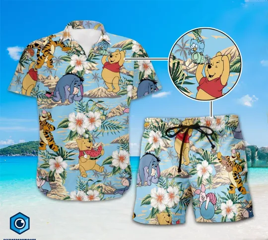 Discover Winnie the Pooh Hawaiian Shirt, Pooh and Friends Summer Vacation Hawaiian Shirt
