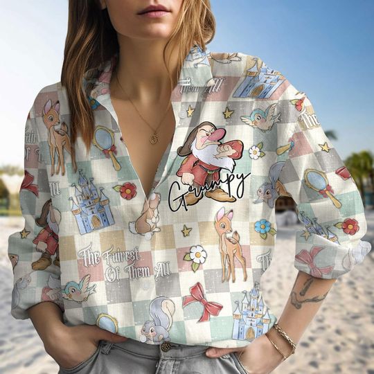 Disney Grumpy Dwarf Linen Shirt, Disney Princess Shirt Women, Snow White And Seven Dwarfs Shirt, Magic Kingdom Outfit, Disneyland Trip