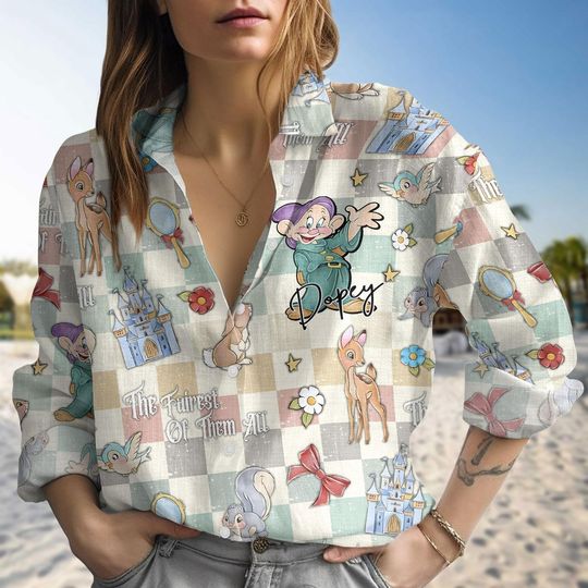 Disney Dopey Dwarf Linen Shirt, Disney Princess Shirt Women, Snow White And Seven Dwarfs Shirt, Magic Kingdom Outfit, Disneyland Trip