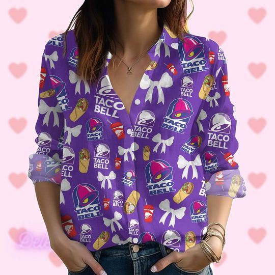 Junk Food Shirt, Taco Bell Linen Shirt, Foodie Shirt, Taco Lover Gift, Linen Shirt Women, Drinking Women Blouses, Long Sleeve Shirt