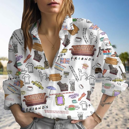 Friends TV Show Linen Shirt, Friends Women Blouses, Chandler Shirt, Friends Linen Shirt, Friends Shirt, Friends Merch