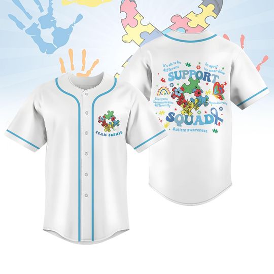 Custom Support Squad Autism Baseball Jersey, Autism Awareness Jersey, Support Team Jersey, Autism Teacher Jersey, Autism Day Shirt