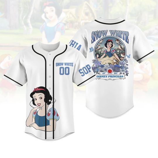 Custom Snow White Princess Baseball Jersey, Disney Princess Jersey Shirt, Snow White And The Seven Dwarfs Shirt, Magic Kingdom Shirt