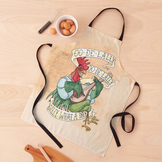 Alan-A-Dale Rooster : OO-De-Lally Golly What A Day Tattoo Watercolor Painting Robin Hood Apron