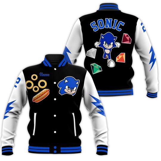 Sonic And Knuckles Baseball Jacket, Sonic The Hedgehog Varsity Baseball Jacket