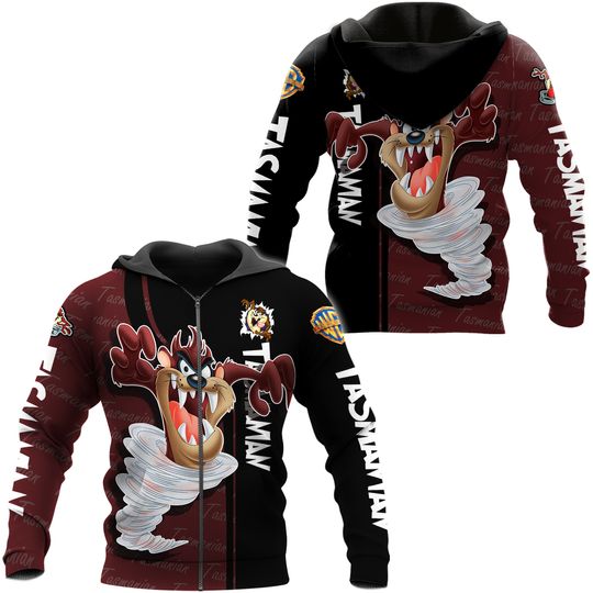 Tasmanian Devil Zipper Hoodie, Disney Hoodie, Cartoon Hoodie
