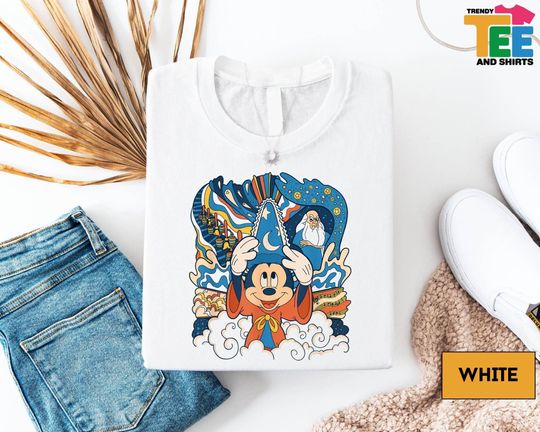 Retro Fantasia Sorcerer Mickey Shirt, Disney Fantasia Tee, Magical Mickey Wizard Shirt, Disneyworld Trip Shirt