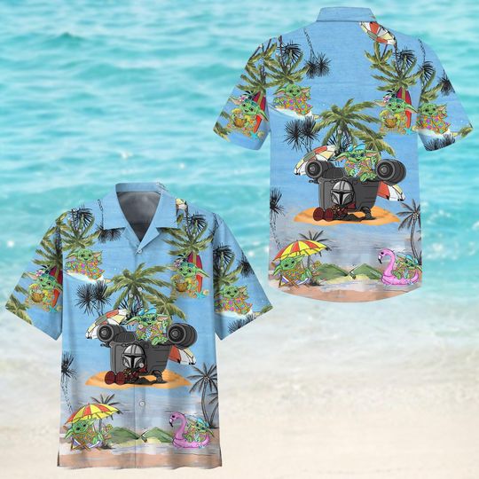 Discover Baby Yoda Hawaiian Shirt, Star Wars Movie Shirt, Cute Grogu Button Up Shirt, Magic Kingdom Shirt, Family Vacation Shirt, Gift For Fan