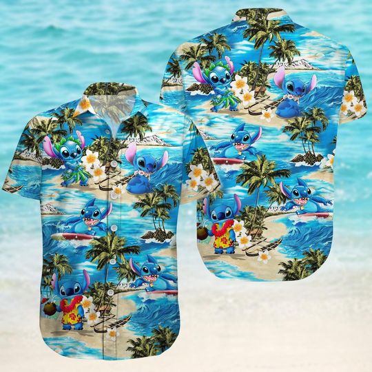 Disney Stitch Button Shirt, Stitch Hawaiian Shirt, Disney Trip Shirt, Magic Kingdom Merch, Family Vacation Shirt, Birthday Gift