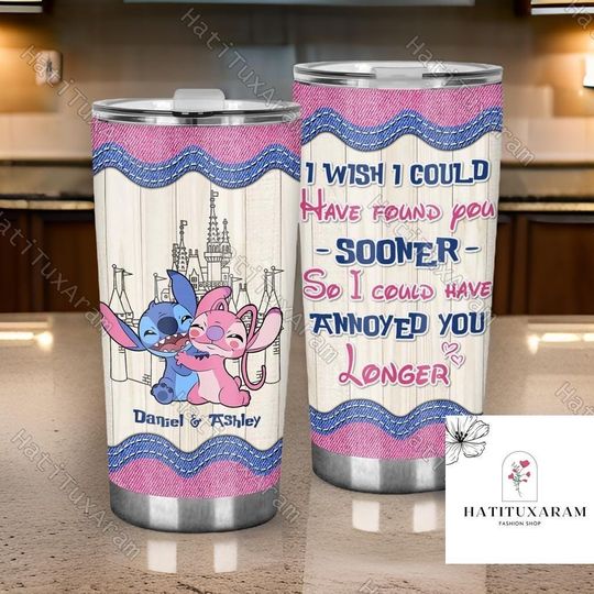 Halloween Stitch And Angel Tumbler, Stitch Cup, Personalized Stitch Tumbler, Custom Tumbler, Stainless Tumbler, Stitch Coffee Tumbler