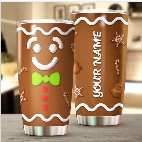 Gingerbread Man Happy Face Stainless Tumbler 20oz
