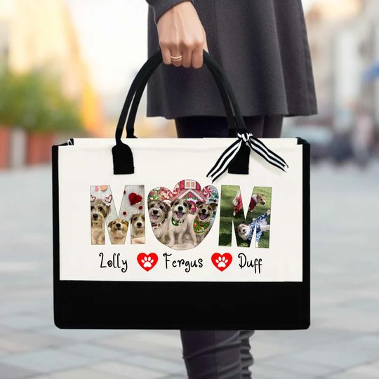 Personalized Pet Photo Tote Bag - Custom Dog & Cat Mom Bag - Gift for Pet Lovers, Mothers Day Gift, Birthday Gift,Pet Memorial,Dog Cat Tote