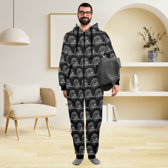 Discover Vader Helmet Print on Black Unisex Adult One Piece Onesie Pajamas