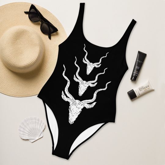Goth One Piece Swimsuit/ Black One-Piece Swimsuit/ Bodysuit/