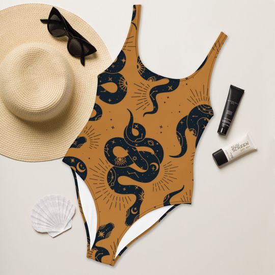 Witchy Snake One-Piece Swimsuit/ Witchcore Swimsuit/ Goth One-Piece