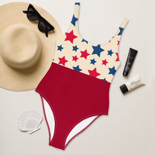 Red and Blue Stars One-Piece Swimsuit/ Forth of July Swimsuit