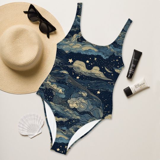 Van Gogh's Starry Night high-waisted One Piece Swimsuit/ One-Piece Swimsuit/ Classical Art Swimsuit
