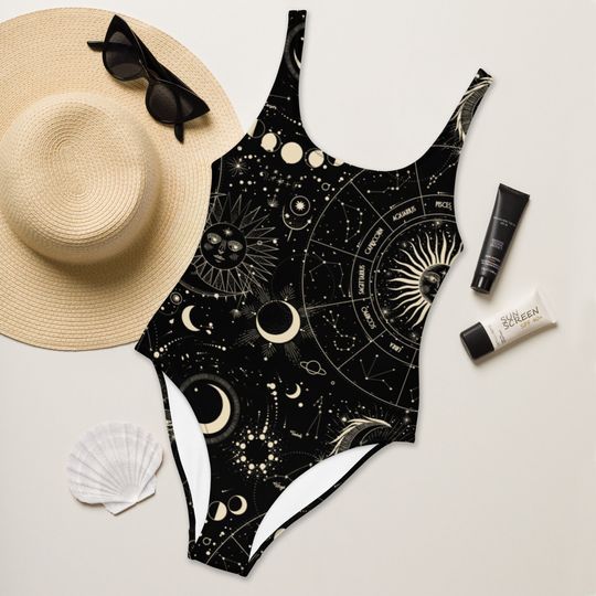 Moon and Sun One Piece/ Celestial Body Suit/ Witchy Swimsuit/ Witchcore Bodysuit