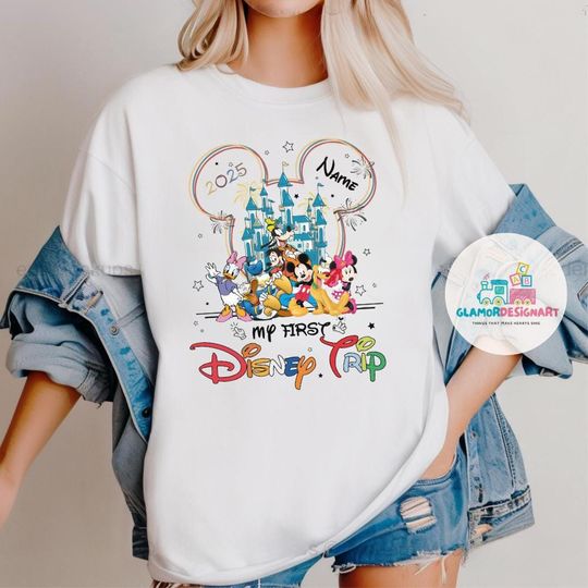 Personalized My First Disney Trip 2025 shirt, Mickey & friends WDW Disneyland Magic Kingdom 1st Disney trip shirt, Family matching Tees
