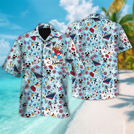 Discover Personalized Mickey Minnie Hawaiian Shirt, Watercolor Disney Cruise Hawaiian Shirt, Disney Couple Hawaiian Shirt, Cruise Trip 2025 Shirt
